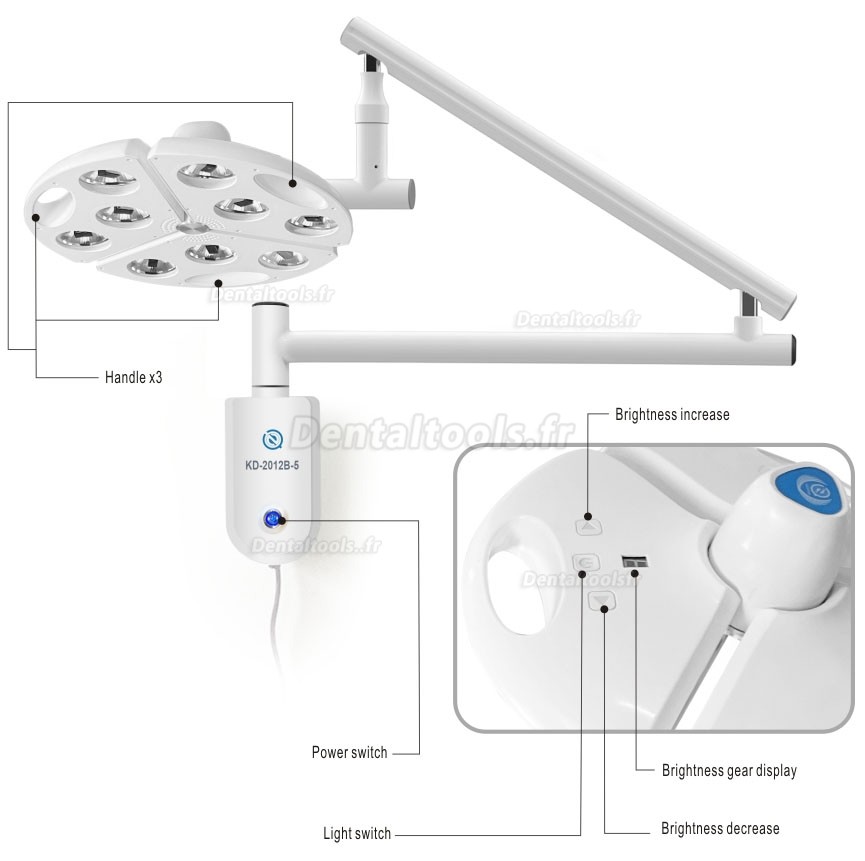 KWS KD-2012B-5 lampe scialytique dentaire LED sans ombre 90W montage mural